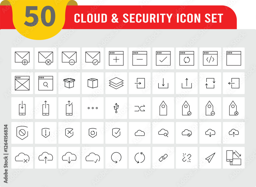 Poster Cloud storage and security line icon collection. Editable stroke line vector. Small user interface line icon symbols for apps and websites