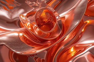 Vibrant Orange Sheen Polished Copper Abstract Art with a Soft Finish