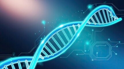 Futuristic DNA Double Helix with Circuitry Background
