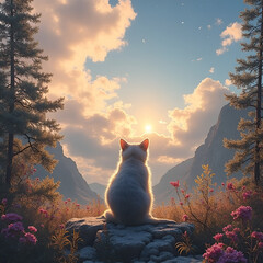 cat in the sunset