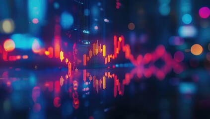 Financial Data Displayed Over Blurry City Night Scene