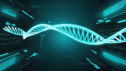 Futuristic DNA Double Helix with Digital Interface