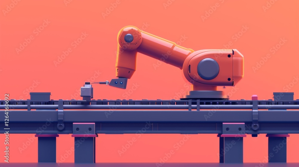 Poster a high-tech robotic arm operates on a conveyor belt, assembling components in an automated industria