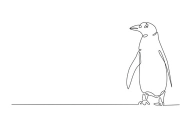 Continuous line drawing of penguin bird - wild animal. Penguin in simple outline illustration.