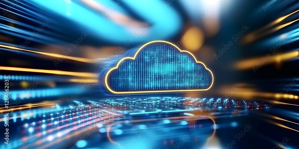 Poster digital data exchange event in cloud technology software development environment futuristic