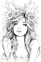 Fototapeta premium A woman with long hair and a flower crown on her head. She has a very pretty and elegant look