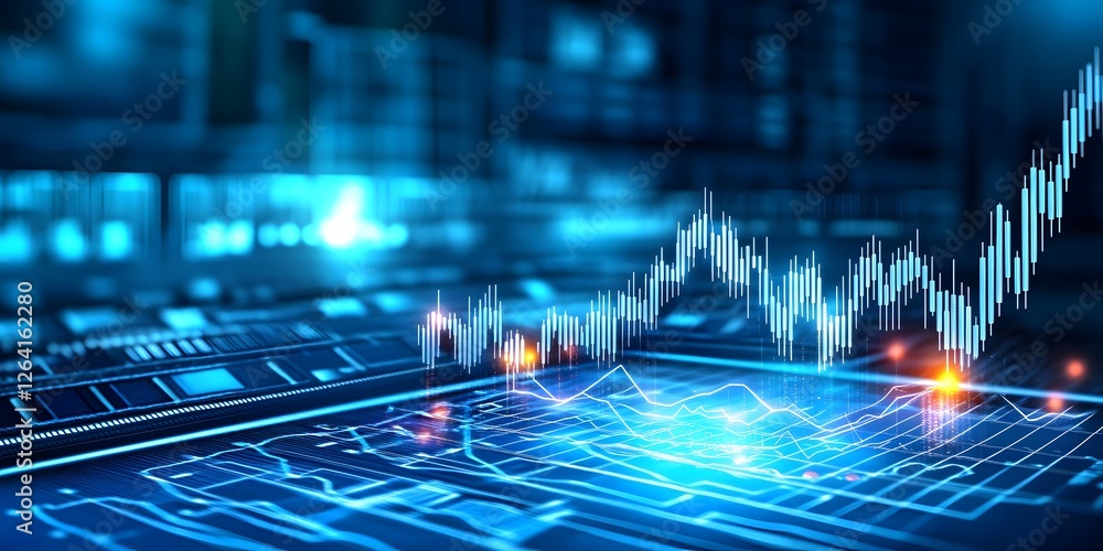 Poster dynamic financial chart with fluctuating graphs business environment digital data visualization futu