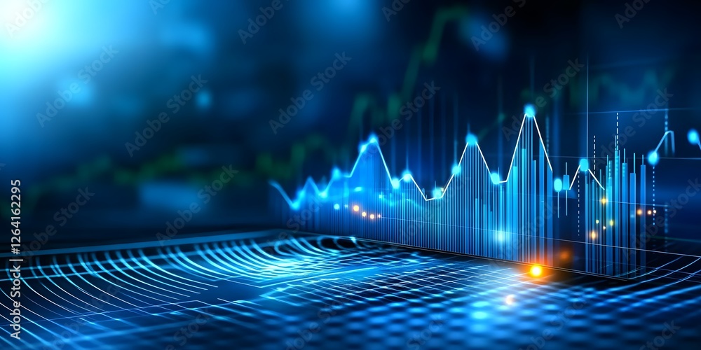 Poster dynamic financial chart displaying fluctuating graphs with glow effects in a digital environment