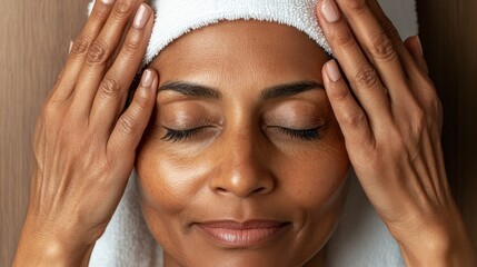 Naklejka premium A woman enjoying a facial treatment at a high-end beauty salon.photorealistic portrait,