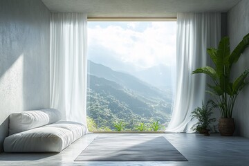 Serene Minimalist Living Room Mountain View