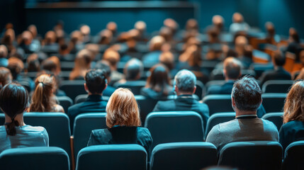 A blurred background of an audience at a conference or seminar, generative AI