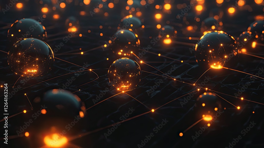 Aufkleber a futuristic 3d rendering of interconnected glowing spheres, forming a complex digital network.