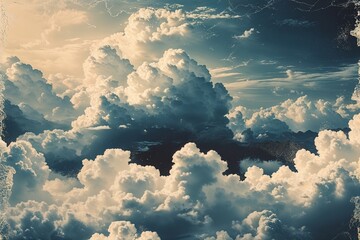 Naklejka premium Unique Textured Cloud Collage Halftone for Vignette and Stylish Banner Design