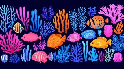 Pixelated Underwater World Featuring Vibrant Coral Reefs and Tropical Fish in a Retro Video Game Style Design