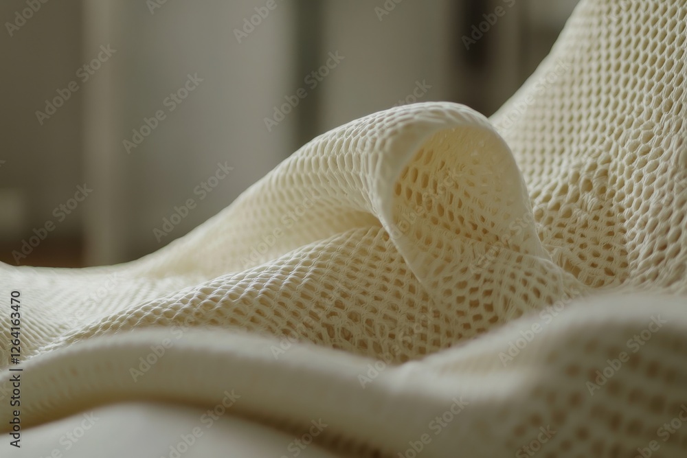 Wall mural soft white textured fabric with delicate mesh patterns for background
