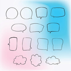 Fototapeta premium Set of simple lines hand drawn speech bubbles in various shapes gradient background. Set of simple of hand drawn speech bubbles gradient background. Set of simple lines hand drawn speech bubbles