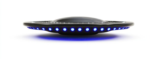 Flying Saucer UFO Hovering Against White Background