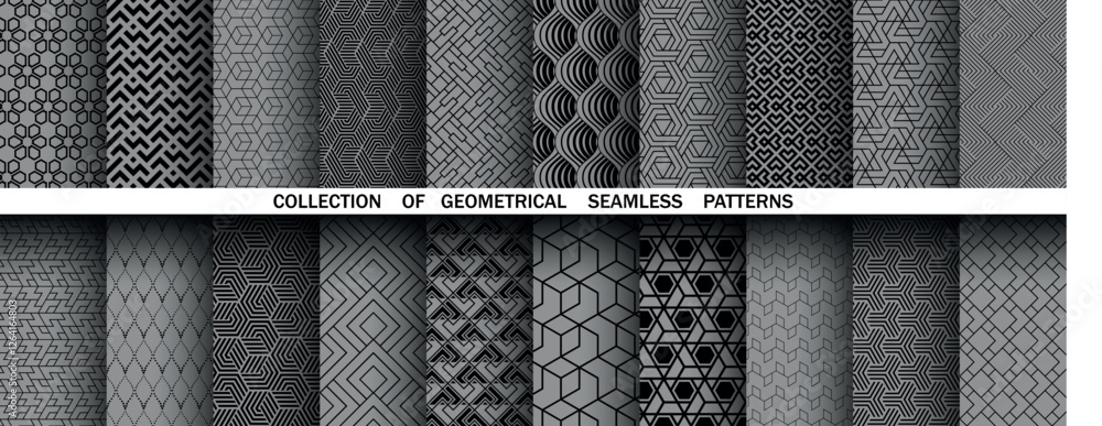 Aufkleber Geometric set of seamless black and gray patterns. Simple vector graphics