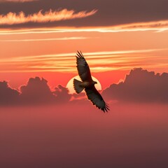 Naklejka premium Sky Sovereign: Red Goshawk in Sunset Silhouette