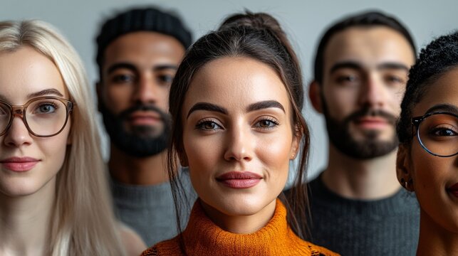 Diverse group of young adults stand close together
