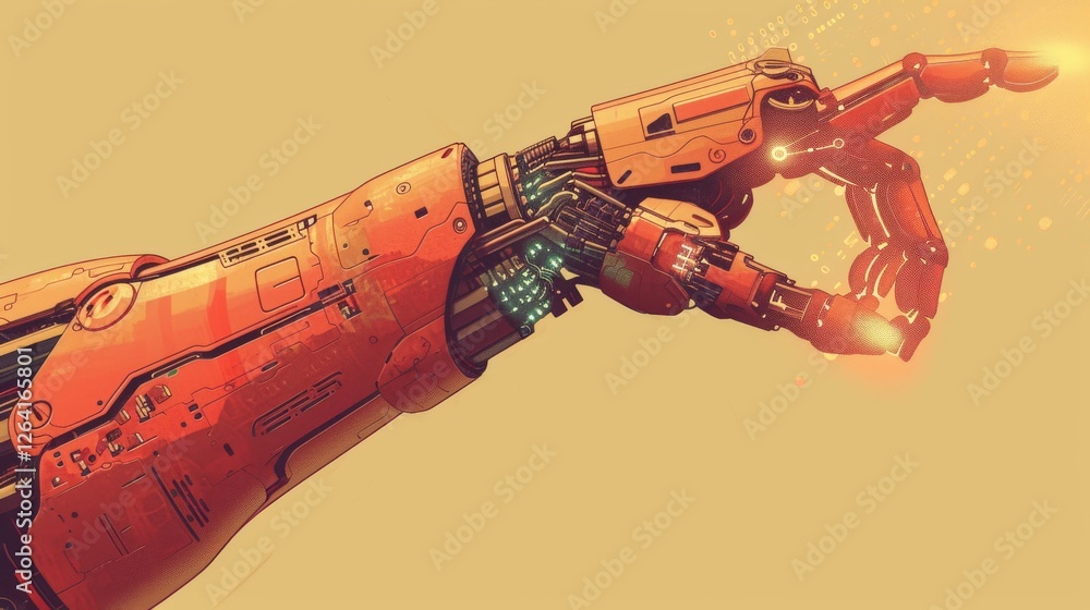 Poster a visually striking cybernetic robotic arm with glowing circuits and a futuristic design. the illust