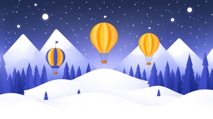 Pixelated Hot Air Balloons Floating Over Snowy Mountains a Retro Aesthetic for Winter Holiday Designs and Nostalgic Travel Themes Pixel Art