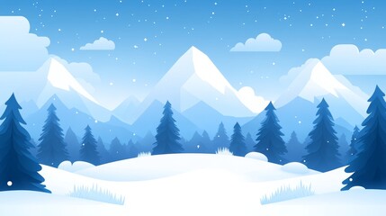 Winterscape Pixel Art Serenity Cold Mountain Trees Snowy Scene Digital Painting Winter Season Landscape Background Snowflakes Tranquil Scene