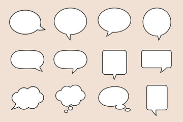 Fototapeta premium Collection of blank speech bubble shapes in various styles. Set of speech bubbles graphic design. illustration of black speech bubble collection. Set of speech bubble in various shapes