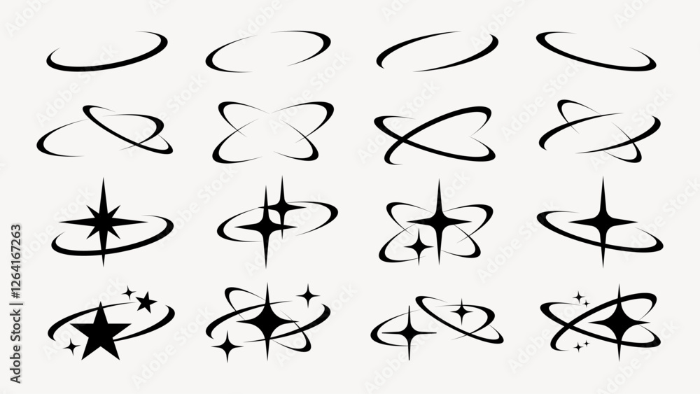 Poster abstract star orbit design set vector. set of abstract star orbit in various designs. abstract star 