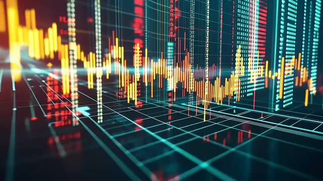 Abstract Digital Financial Data Visualization with Colorful Graphs