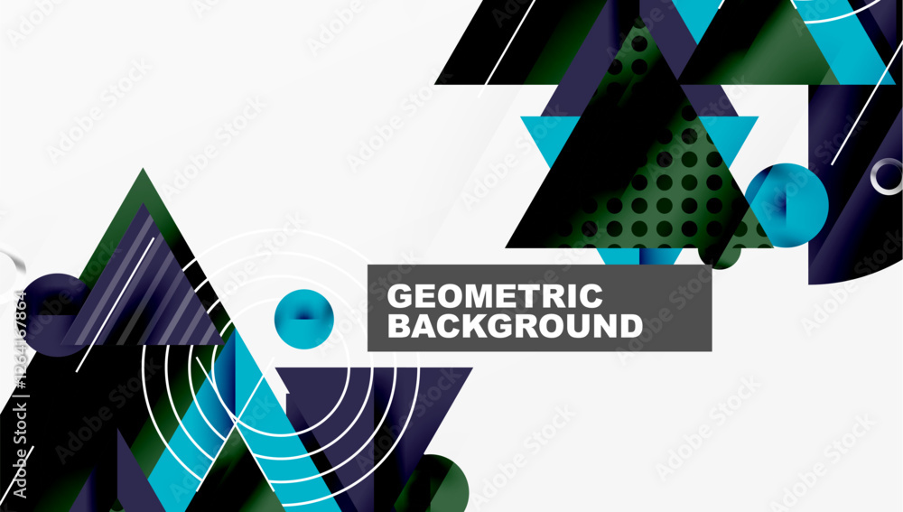 Poster Sleek abstract background - layered triangles with vibrant gradient tones. Semi-transparent shapes add depth and contemporary aesthetic