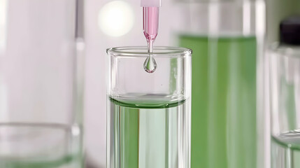Microalgae Research Experiment with Test Tube and Pipette Highlighting Green Liquid in Laboratory Environment for Sustainable Biotechnology Studies