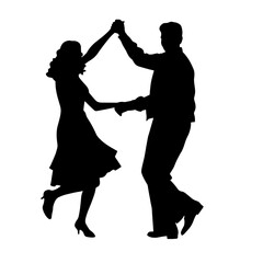 Silhouette of a Couple Dancing in the Street at Night, Holding Hands and Moving in Harmony – Professions in Performing Arts, Dance, and Entertainment