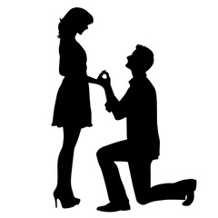 Silhouette of man proposing to woman on one knee, engagement ring in hand, romantic moment, love,commitment, wedding proposal, couple in love, marriage, heartfelt gesture, special occasion