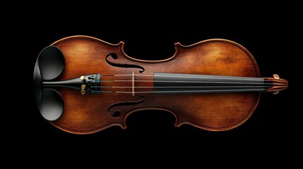 Fototapeta premium Polished violin rests against a stark black background