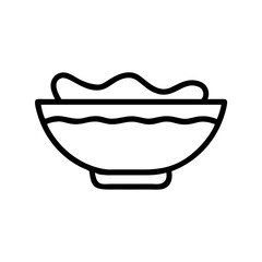 Black, White Icon of a Bowl with Wavy Contents, Round Shape on a Small Base.Simplicity, Minimalism, Food, Meal, Nutrition, Practicality, Design, Cooking, Serving, Kitchenware, Clean Aesthetics, Symbol