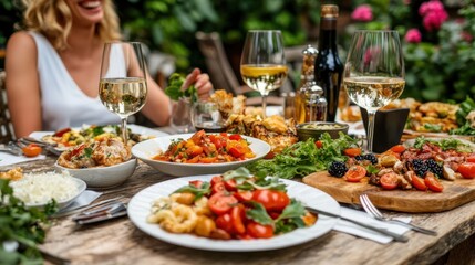 A joyful couple laughing together while enjoying a meal at a restaurant.photorealistic portrait,