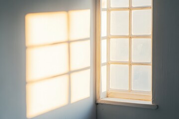 Light streams through a multi pane window casting shadows