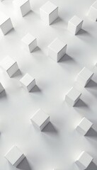Obraz premium Randomly arranged white cube box blocks filling the entire screen with a clean and minimalistic background, office organization ideas, modern aesthetic