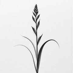 Obraz premium Stark Contrast: Intricate Wheat Plant Drawing on Isolated White Background. A black and white drawing of a plant.