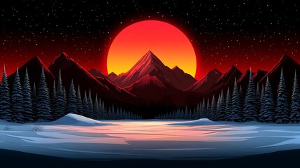 Retro Pixel Art Sunrise Mountain Landscape Nostalgic Scene Vivid Colors 8 bit Aesthetic Digital Scenery Video Game Inspired Art
