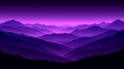 Fototapeta premium Layered Mountainscape Painting Capturing the Essence of a Fantasy World with a Purple Hues Gradient Background and Serene Atmospheric Mood