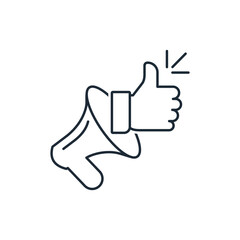 Positive advertising feedback, review. Vector linear icon isolated on white background.