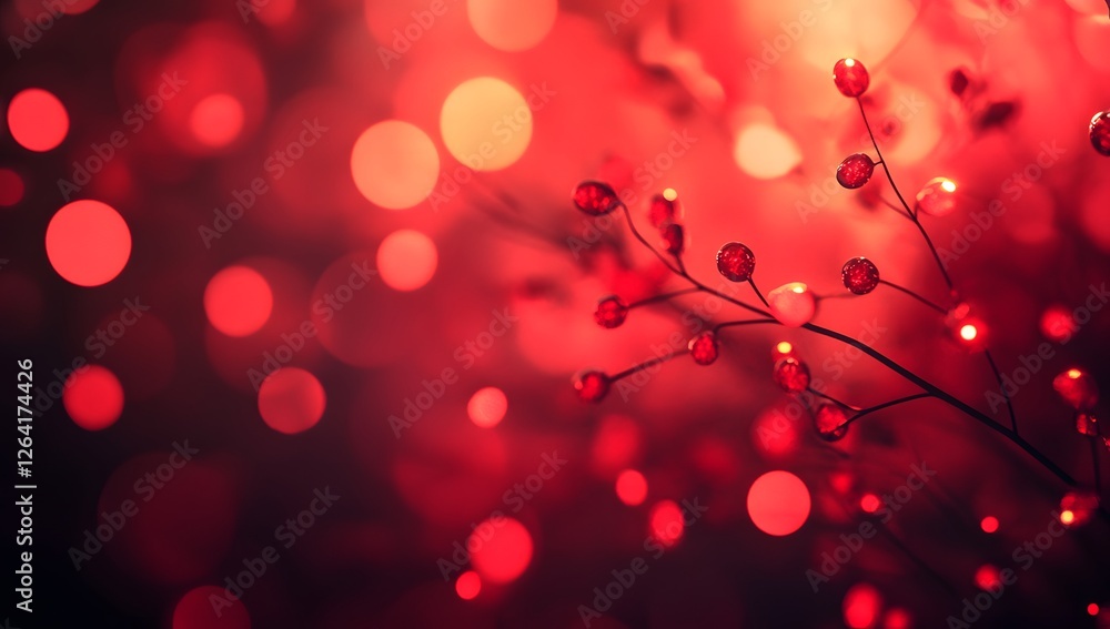 Poster red berries bokeh festive background