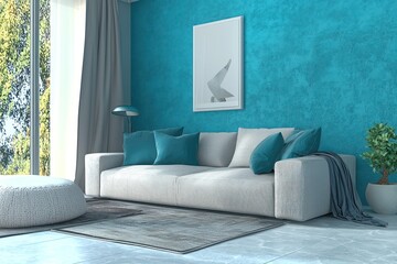 Sofa and wall in matching trendy 2025 color, elegant design.