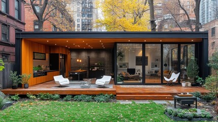 Modern Backyard Oasis: A Stunning Glass-Walled Studio in Autumn