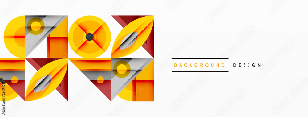 Poster dynamic geometric composition with sharp angles, circular forms, and gradient colors