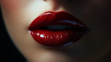 Obraz premium Closeup of alluring lips wearing vibrant red lipstick
