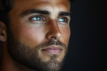 Obraz premium Close up portrait of a handsome man with blue eyes