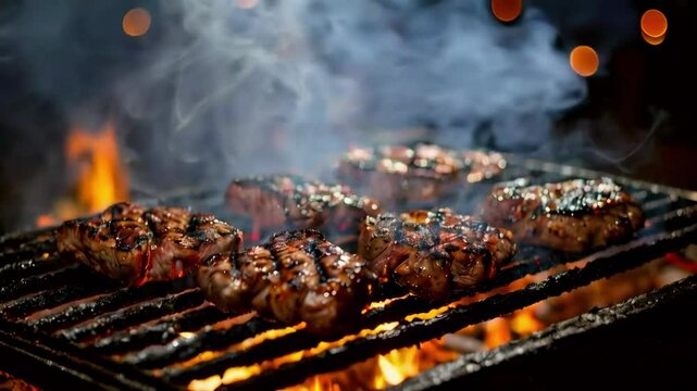 barbecue on the grill with smoke